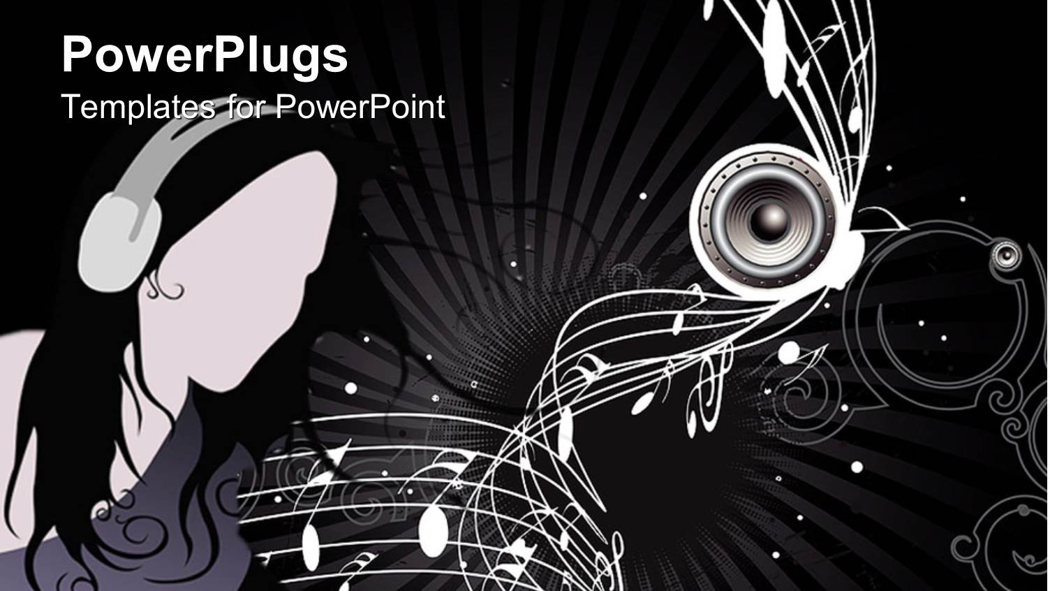 Lady with Headphones in Dark Background with Music Notes