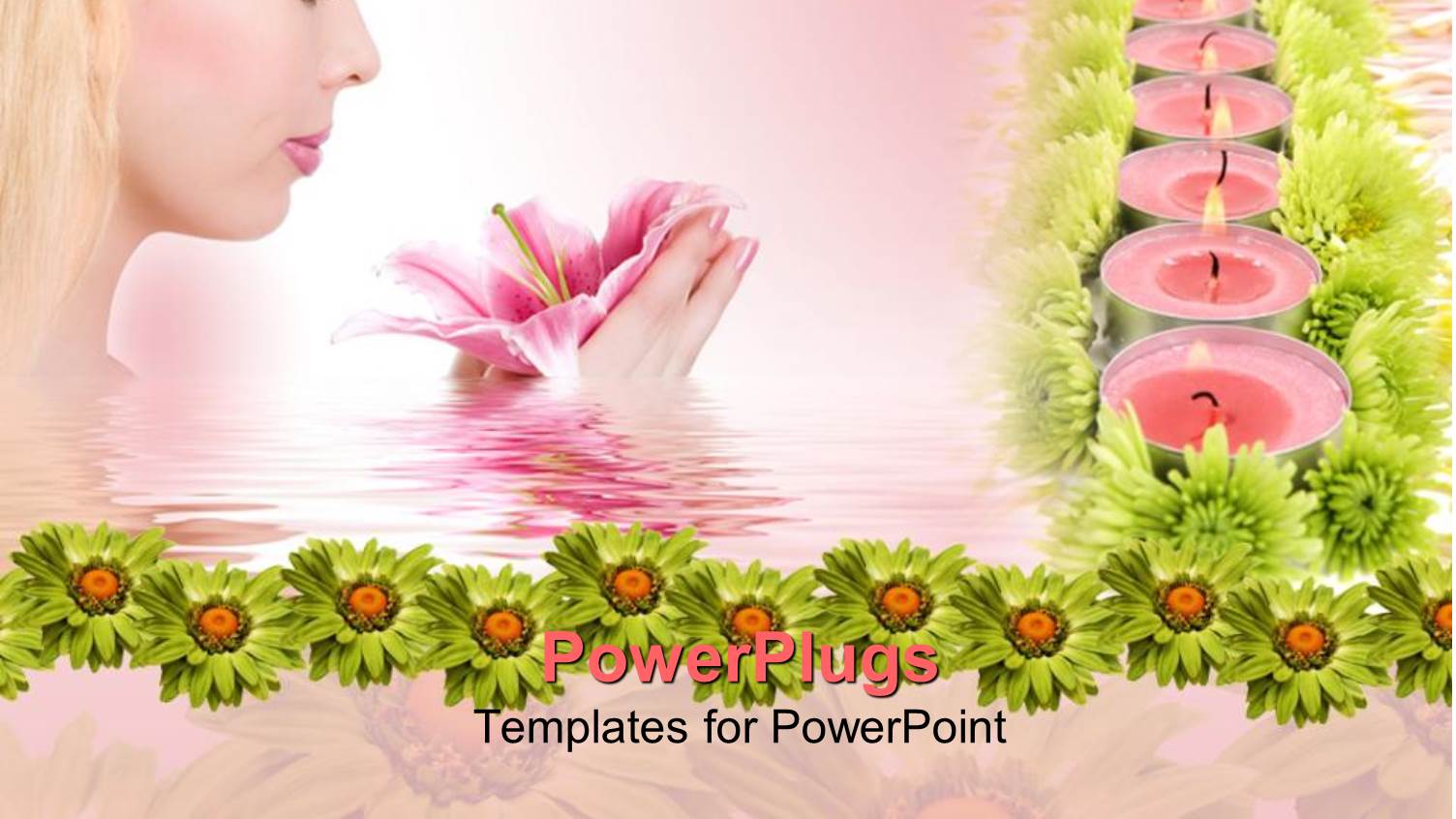 a Lady Holding a Flower in a Pool with Candles in it