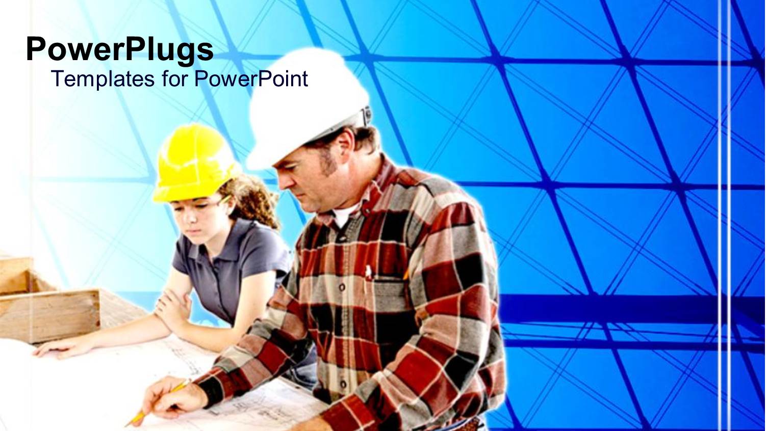 a Lady and a Man on Helmets  Observing some Plans 