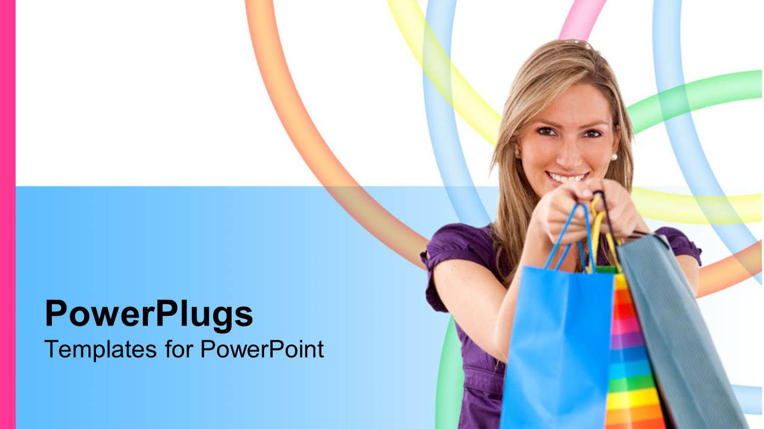 a Lady after Shopping with Multicolor Spirals in the Background