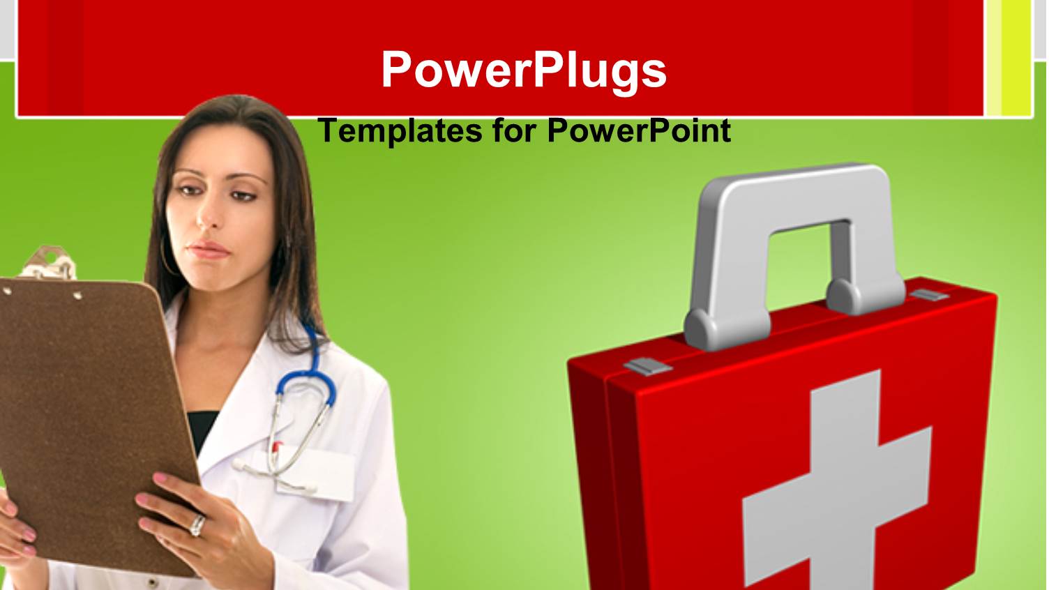 a Lady Wearing a Lab Coat and a Stethoscope with a First Aid Box