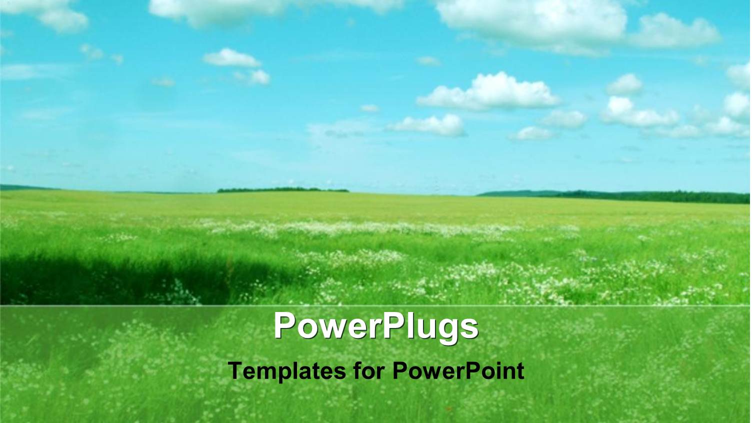 Landscape with Green Field, Blue Sky and White Clouds, Nature