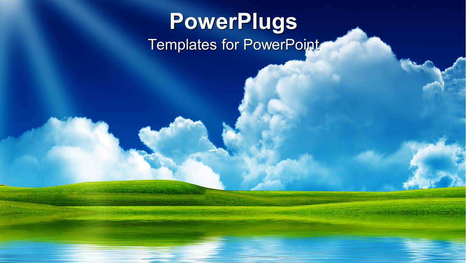 Landscape of Nature with Clouds, Sun, Green Land and Ocean