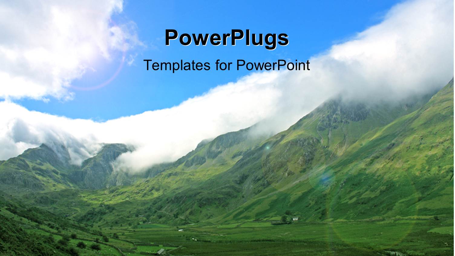 Landscape of Snowdonia Mountain Range with Sunrise in Cloudy Sky