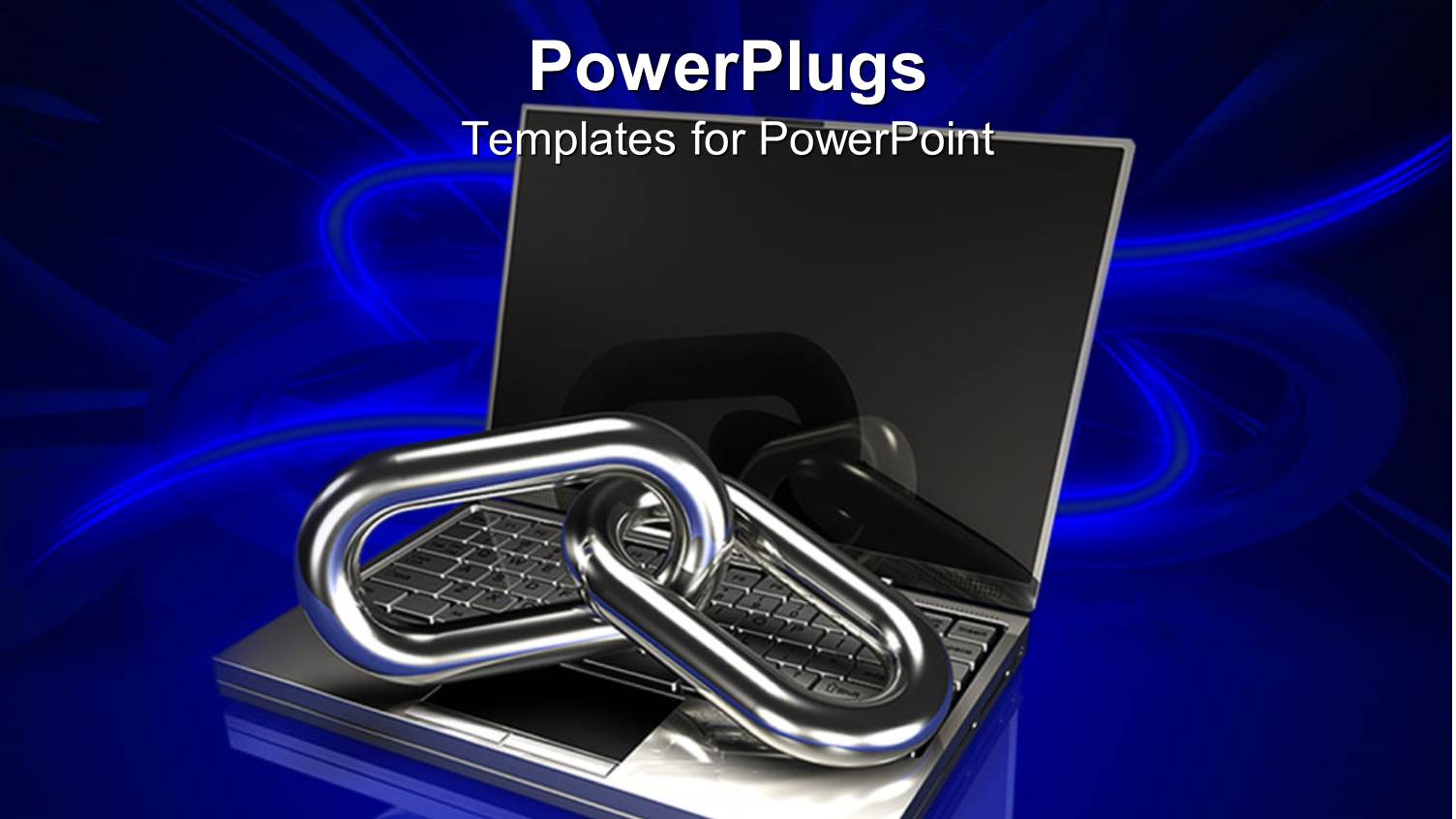 a Laptop with a Chain and Bluish Background