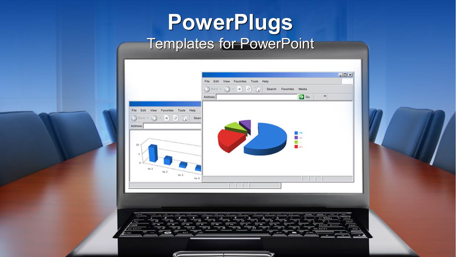 Laptop on Conference Table Showing Colorful Pie Chart