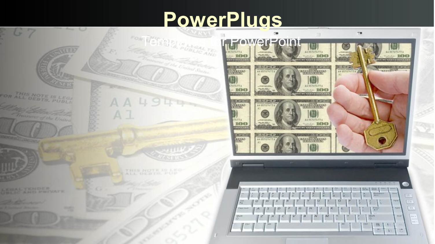 a Laptop with Dollar Bills Background and a Hand Holding a Key