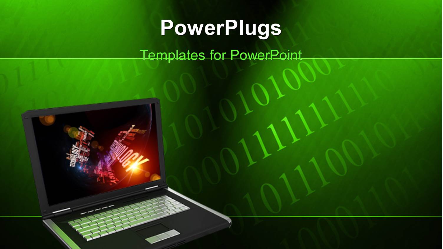 Laptop Sitting on Green Themed Background with Binary Digits