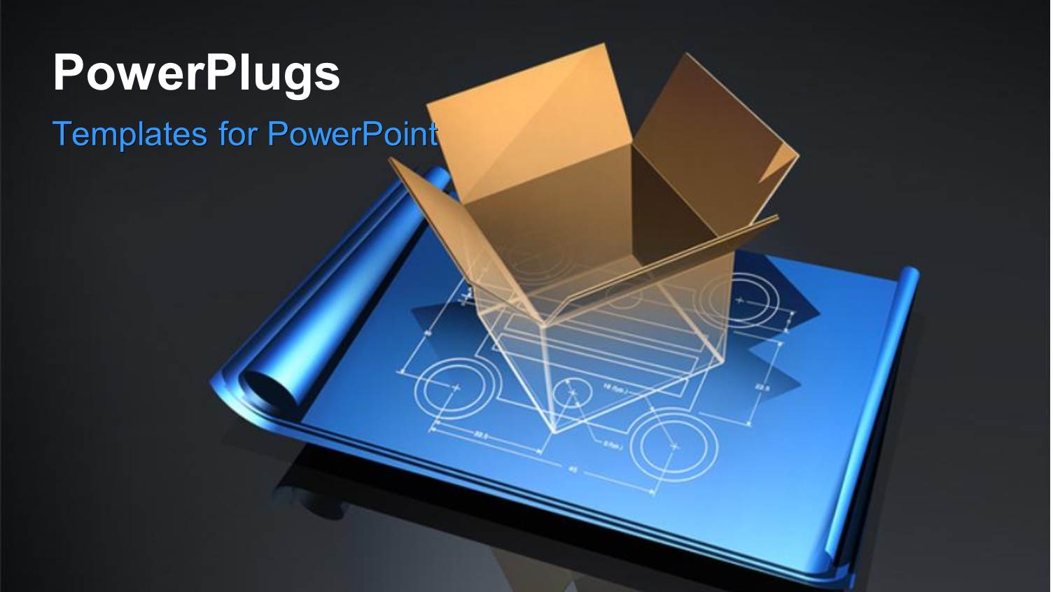 large 3D Cardboard Box Placed on Blueprint Plan with Grey Color