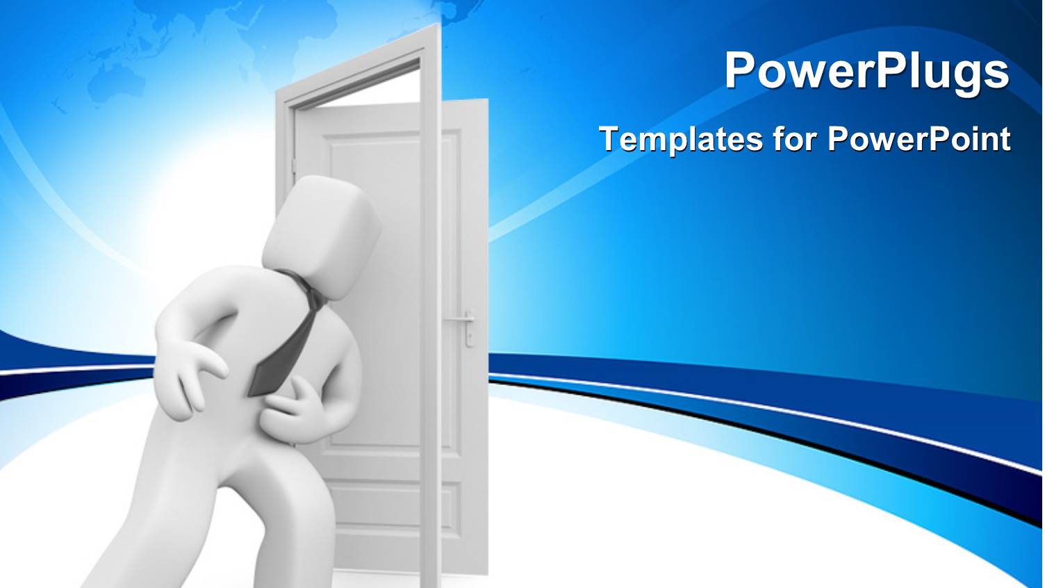 a large 3D Human Character Standing in Front of a White Door