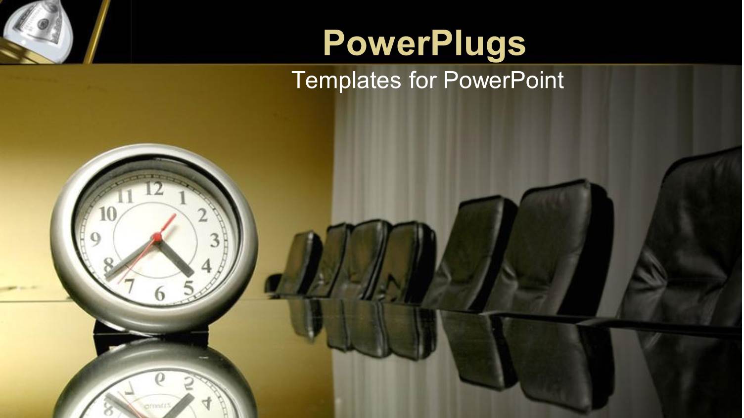 a large Analogue Clock on a Black Business Conference Table