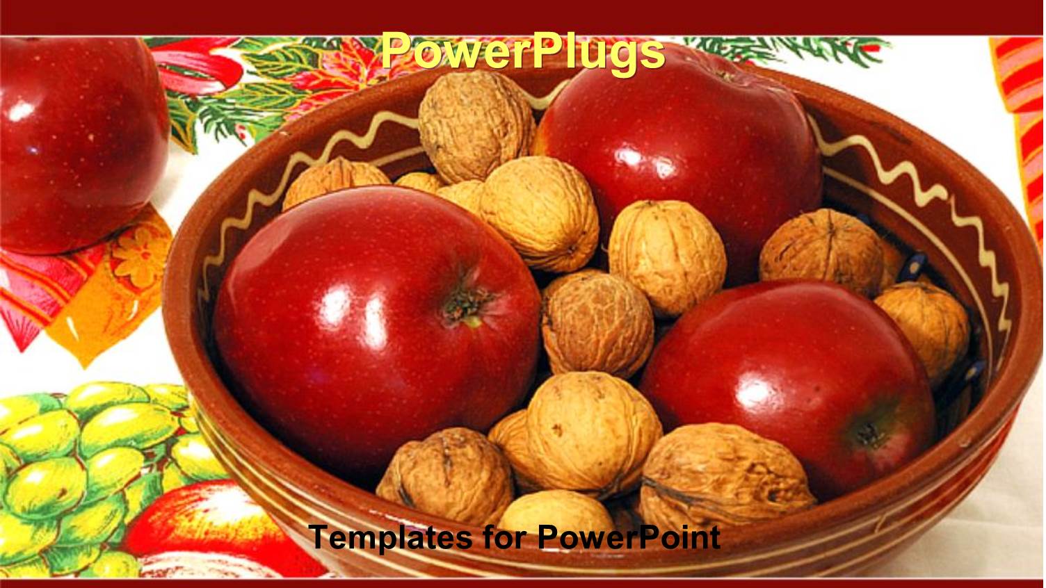 large Brown Bowl with Three Red Apples and Nuts