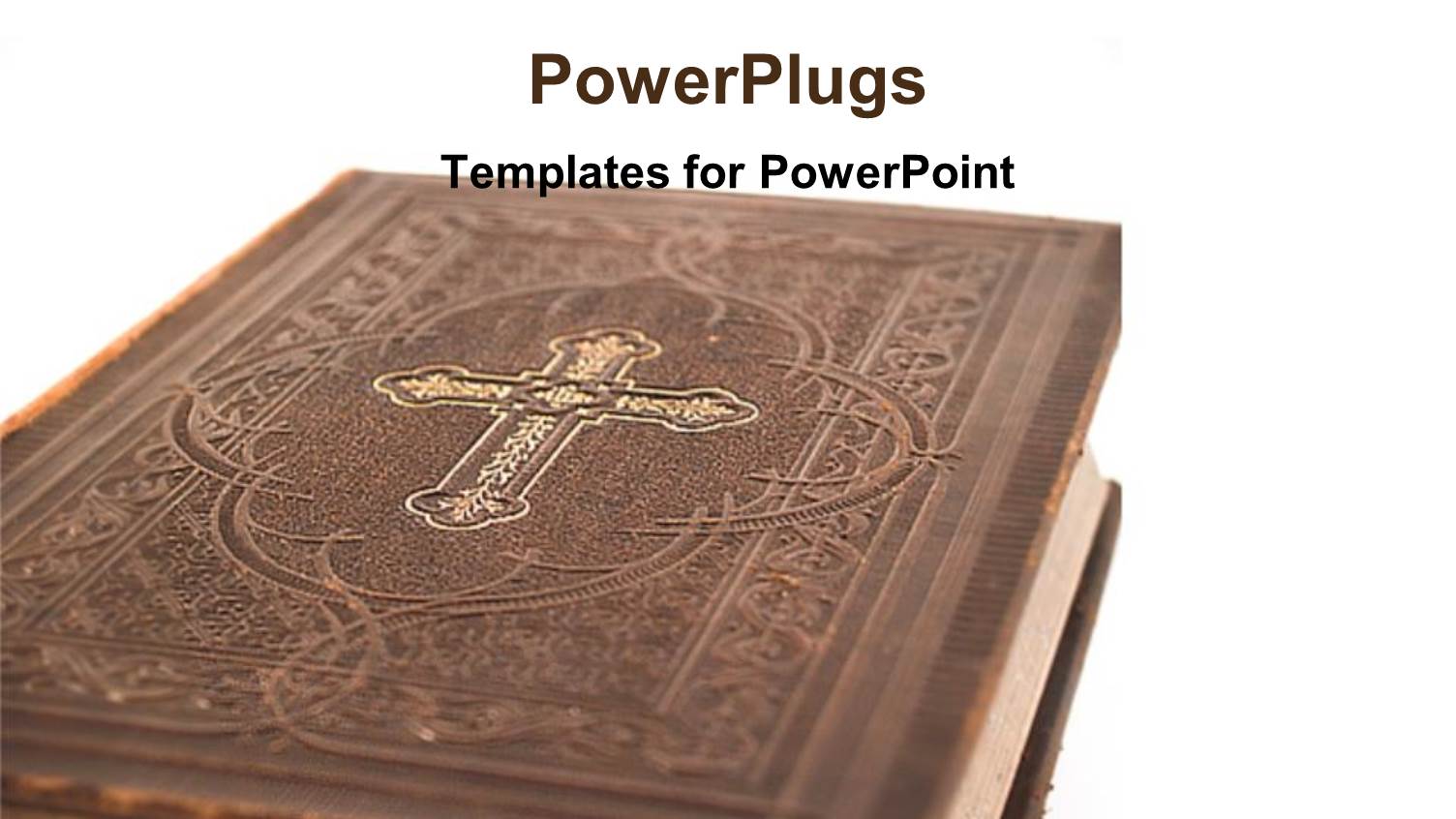large Brown Holy Bible with a Cross on a White Background
