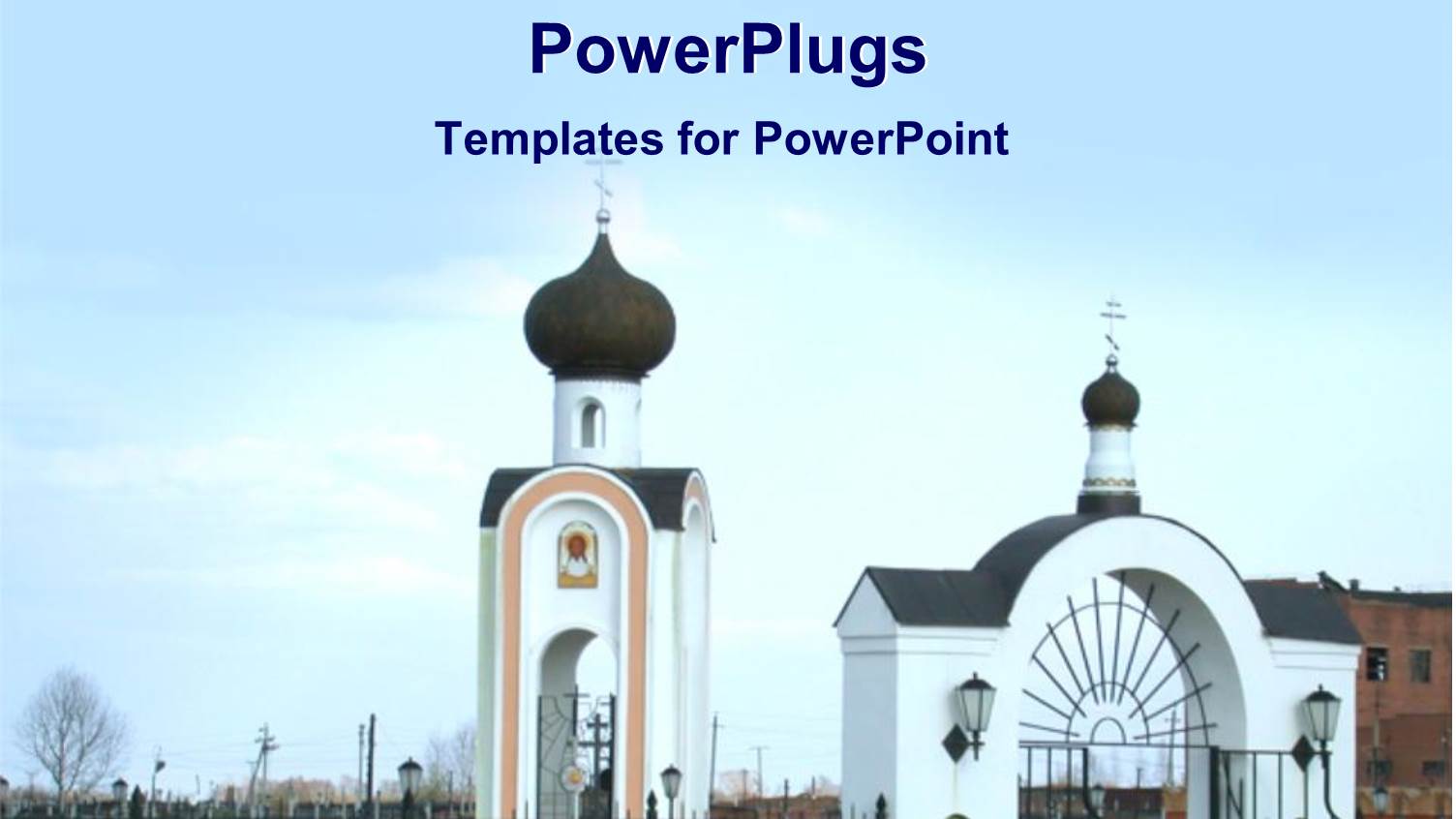 large Church Complex with Black Gate and White Security Post