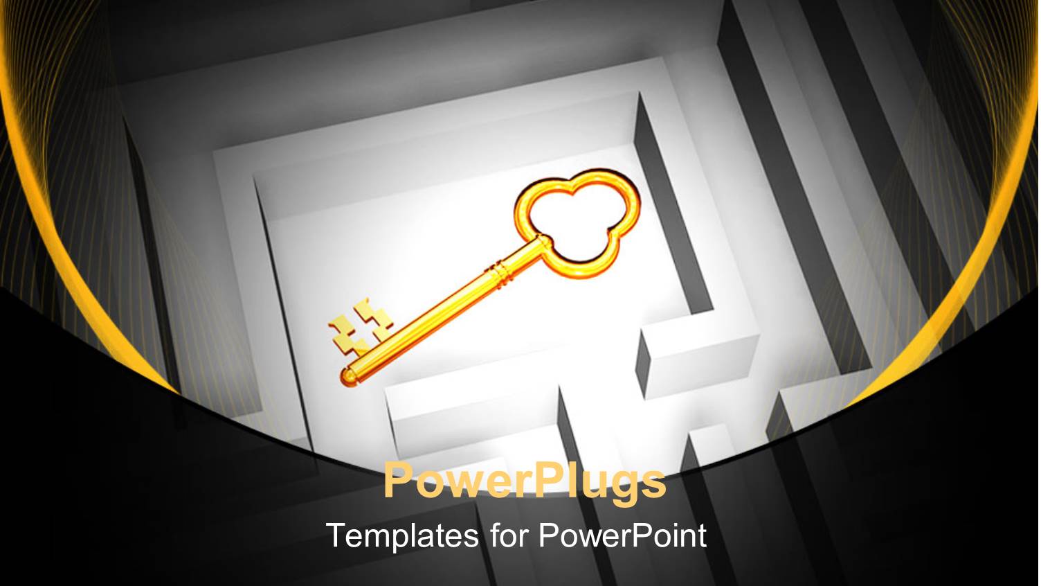 large Gold Colored Key in a White Colored Labyrinth