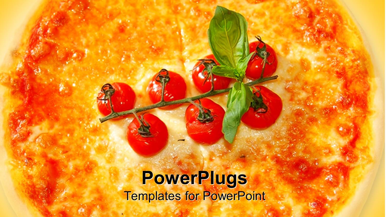 large Gold Colored Pizza with Cherries and a Leaf in the Middle