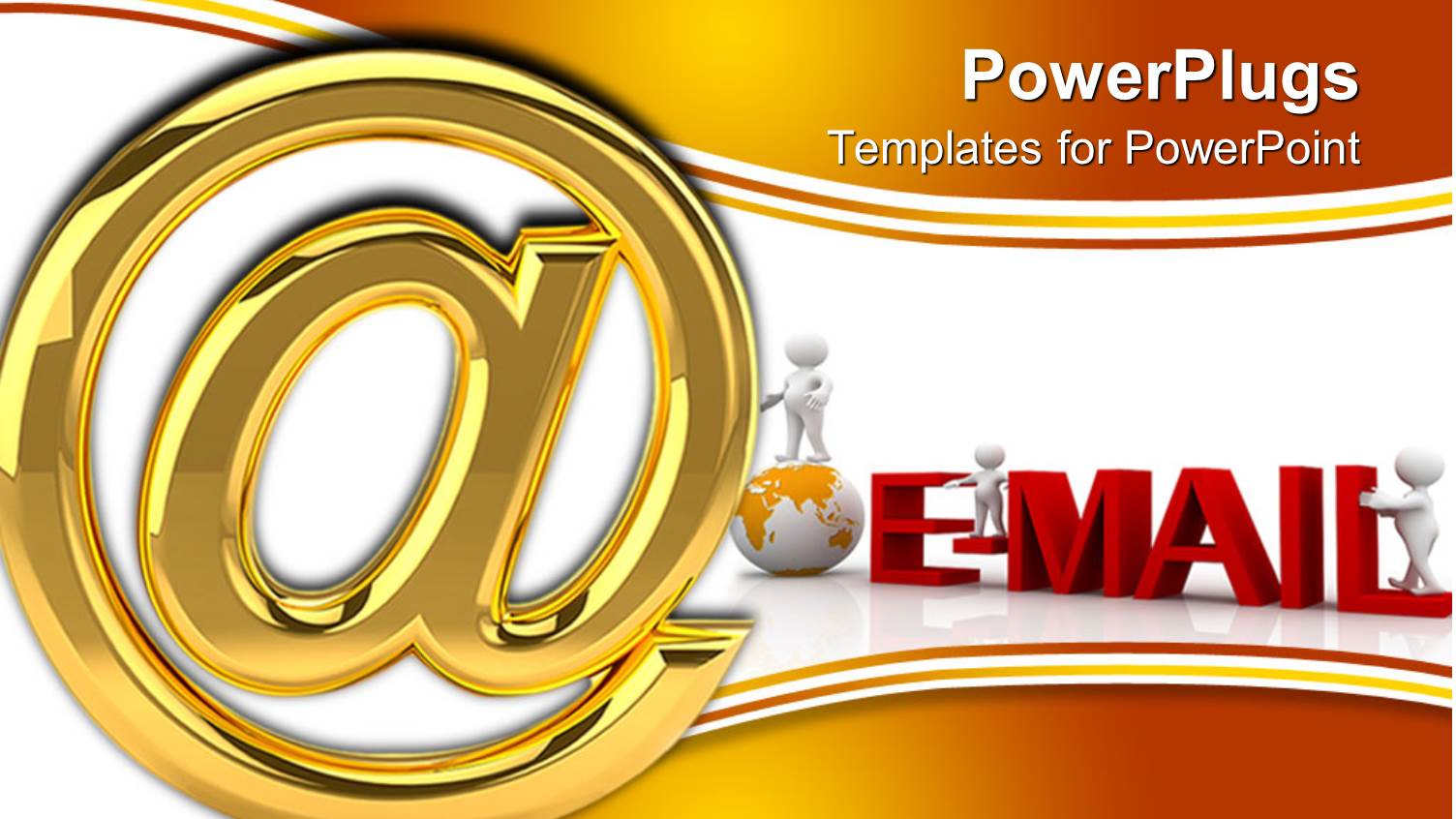 large Gold at Sign Next to White Figure Standing on Globe and E-Mail in Red