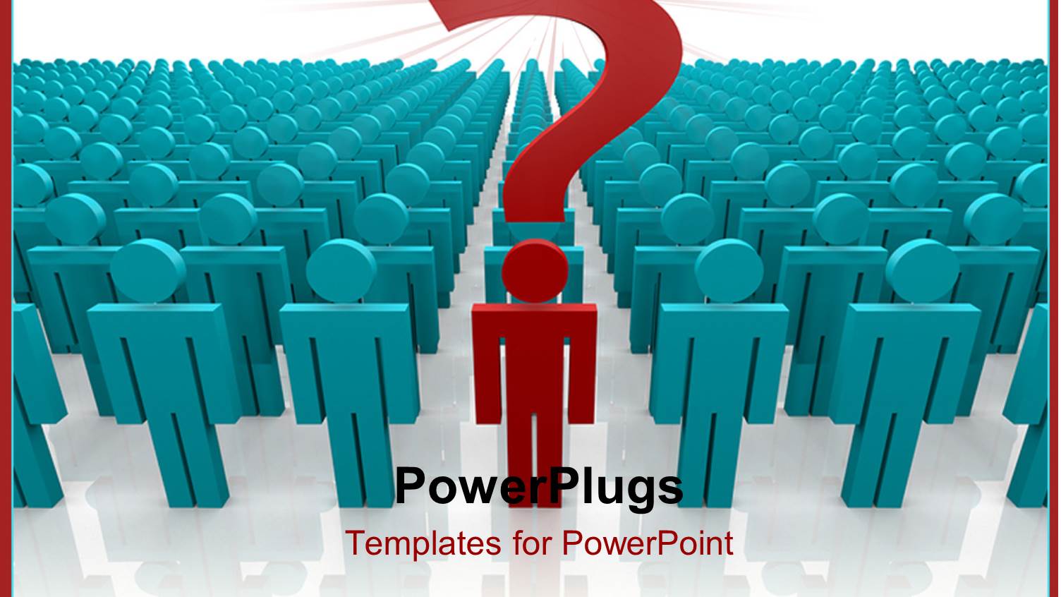 large Group of Blue Figures with Red Figure in Front of Line and Question Mark on Top of its Head