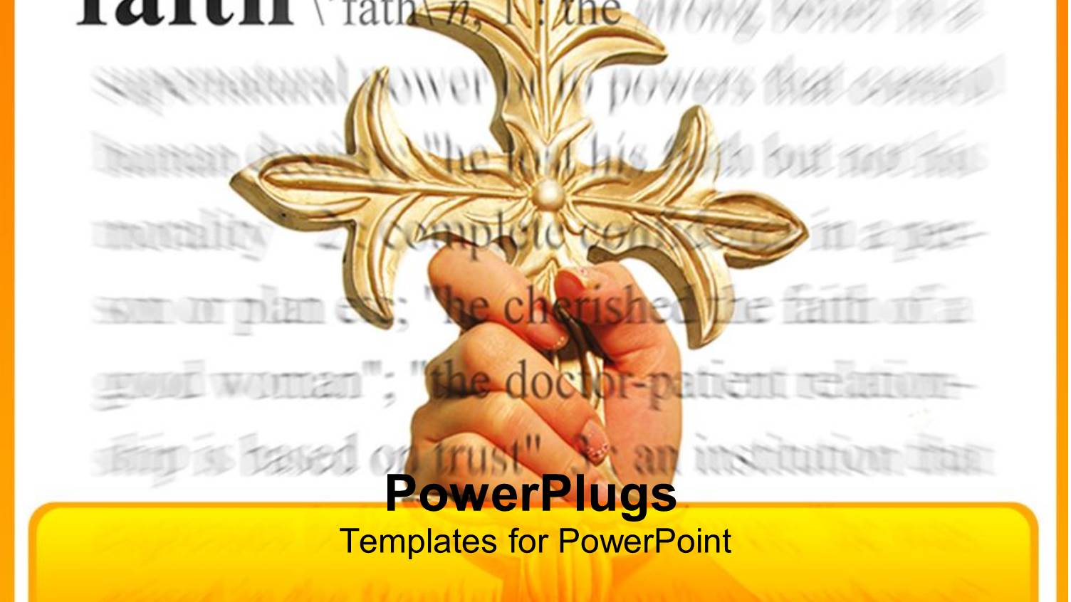 a large Hand Holding Up a Cross and a Text which Spells the Word Faith