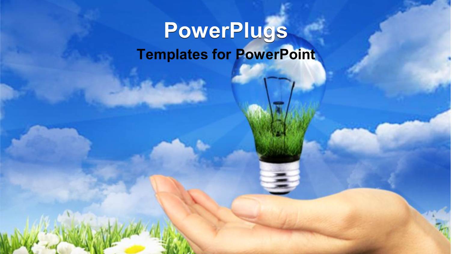 a large Human Hand with a Light Bulb Hovering on it