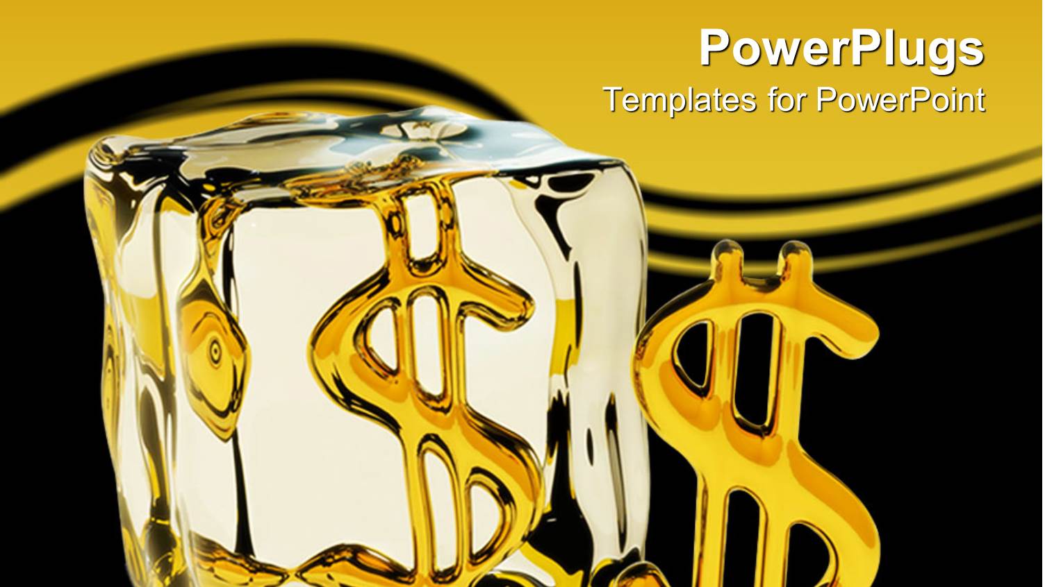 large Ice Cube with Two Gold Shinning Dollar Signs