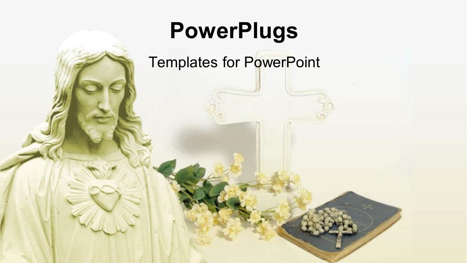 a large Image of Jesus Christ with a Rosary on a Book