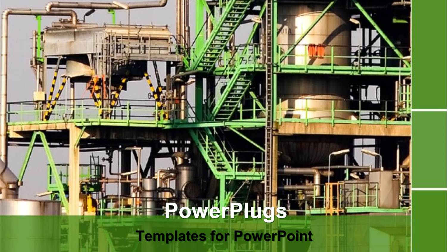 large Industrial Plant with Lots of Green Colored Stairs