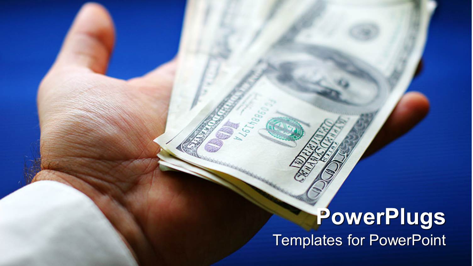 a large Male Hand with his Palm Open and some Dollar Bills on it