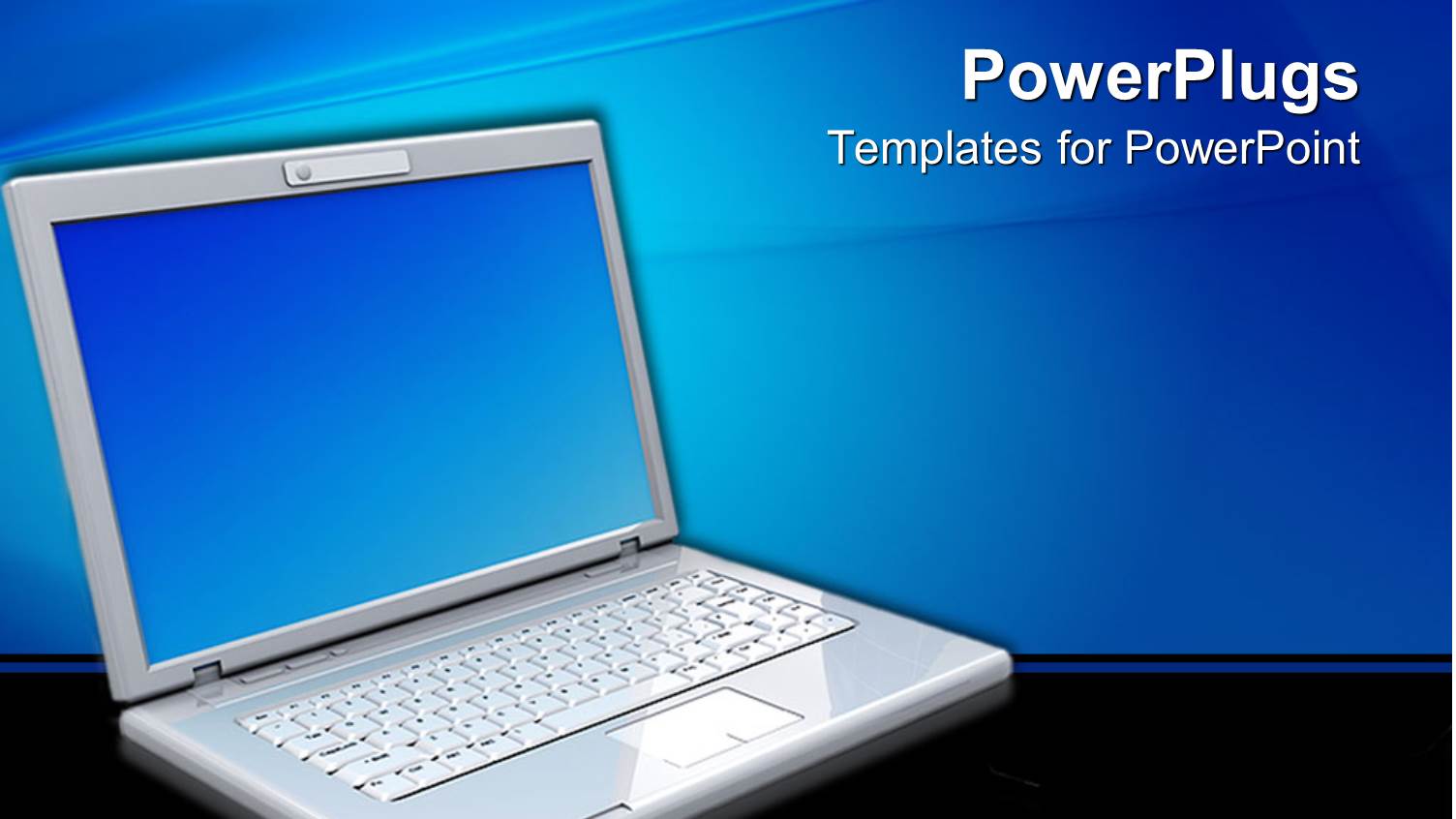 a large Open Laptop on a Clear Black Surface and Blue Background