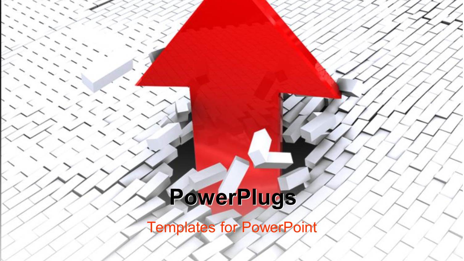 large Red Arrow Breaks Through White Brick Surface