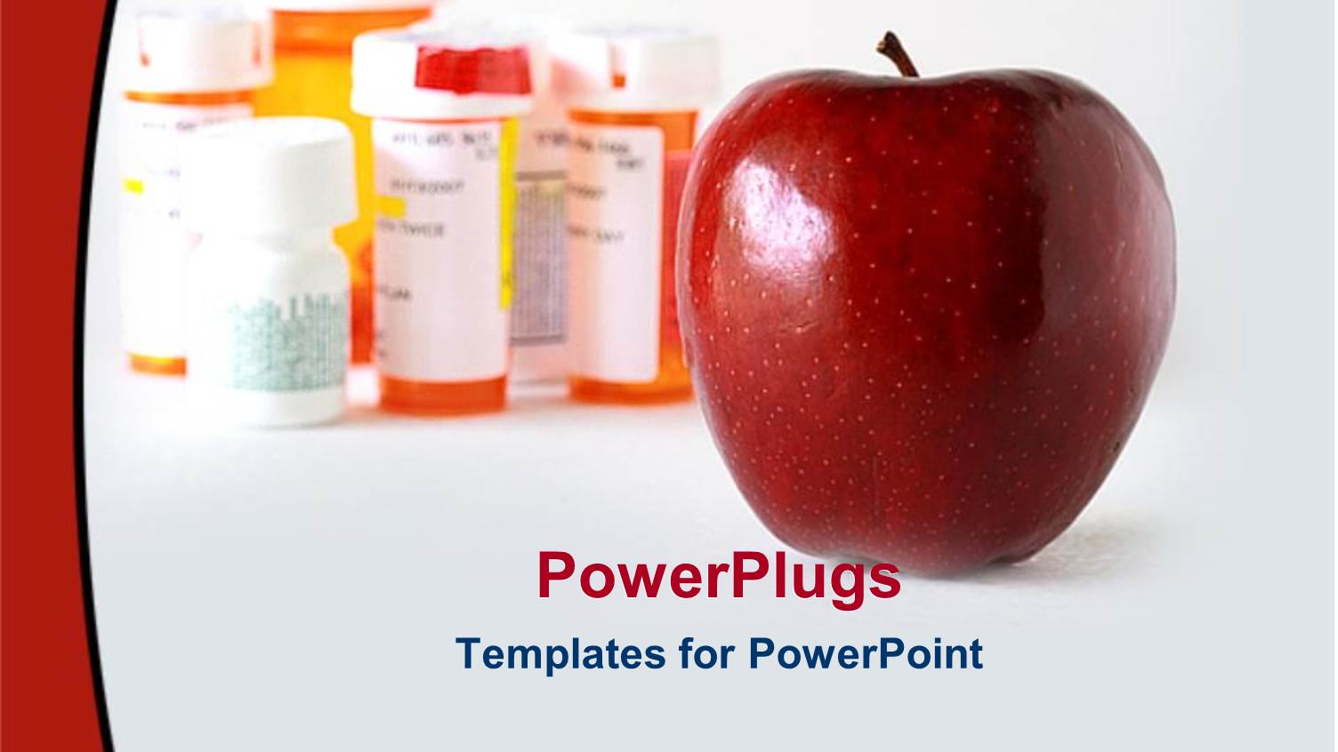 a large Red Colored Apple with Bottles Behind it