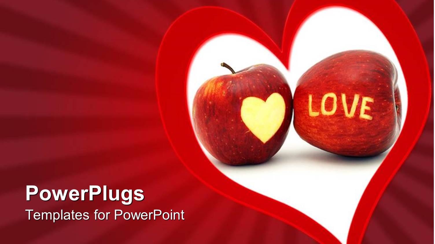 a large Red and White Heart Symbol with Two Apples in the Middle of it