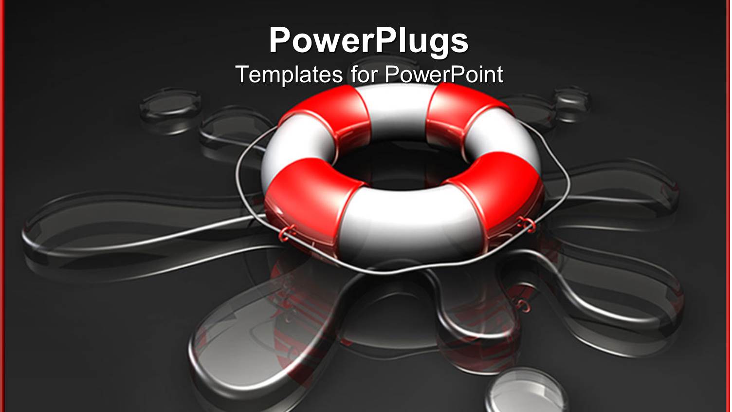 large Red and White Life Preserver on Splash of Clear Water and Dark Background