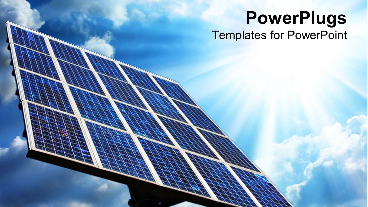 large Solar Panel with Blue Sky and Sun, Green Energy