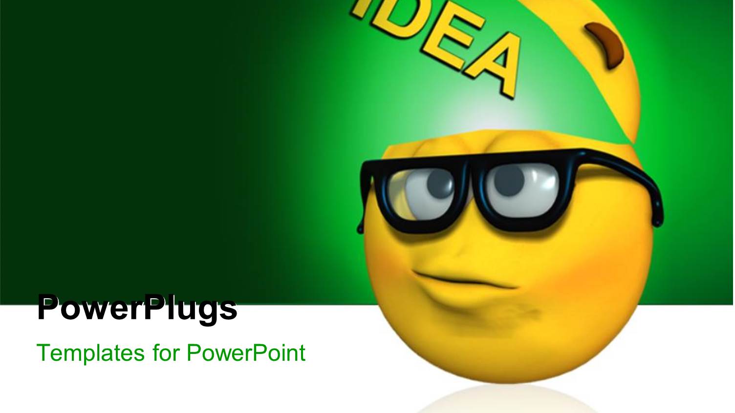 a large Yellow Smiley Head on Glasses with some Text