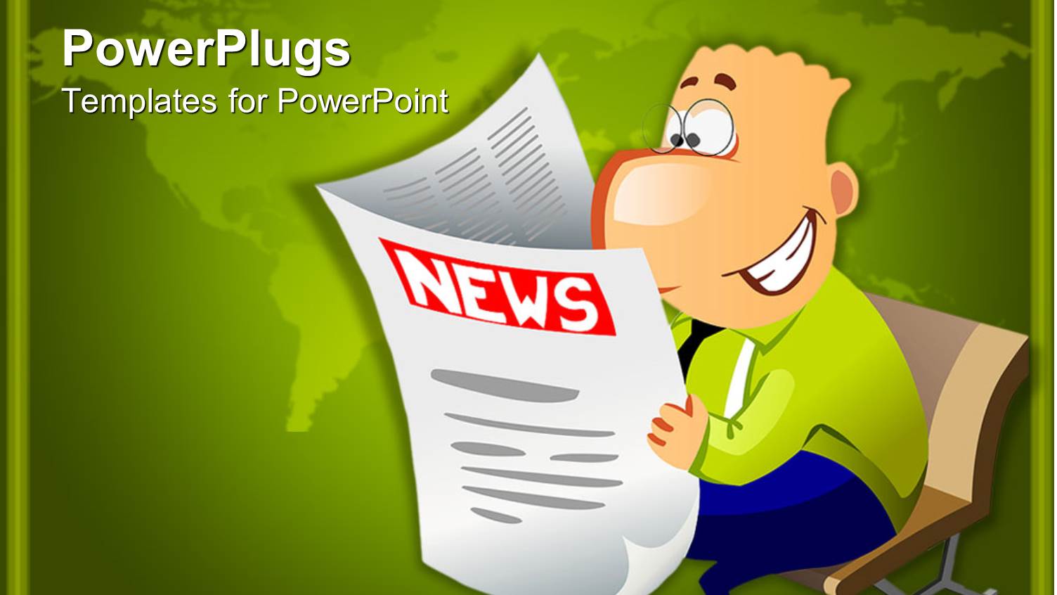 Laughing Businessman Sitting on Bench Reading Newspaper on Green Background