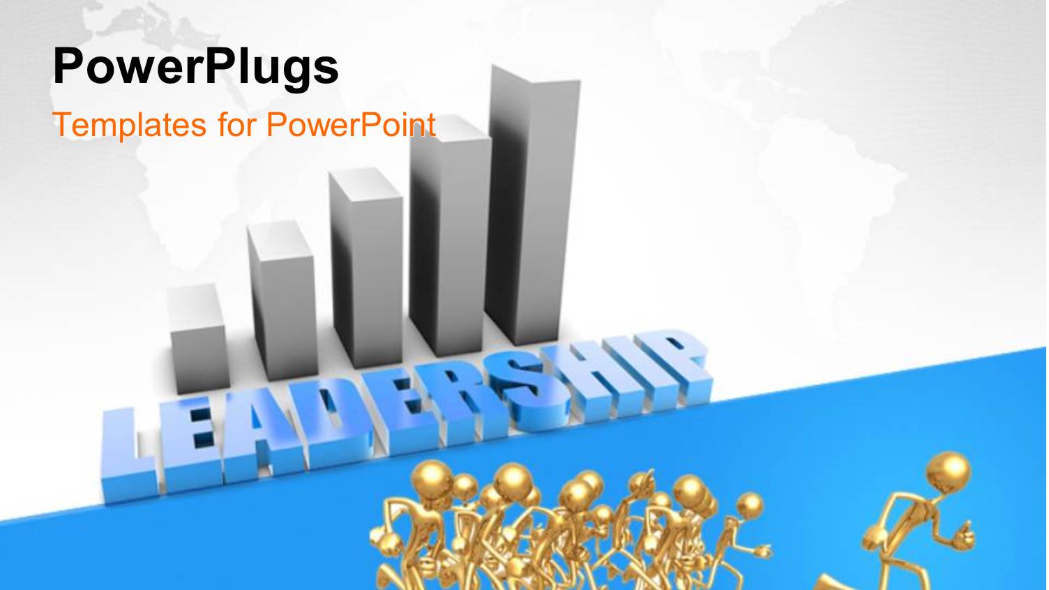 Leadership Chart on World Map with Gold Plated 3D Men Running 