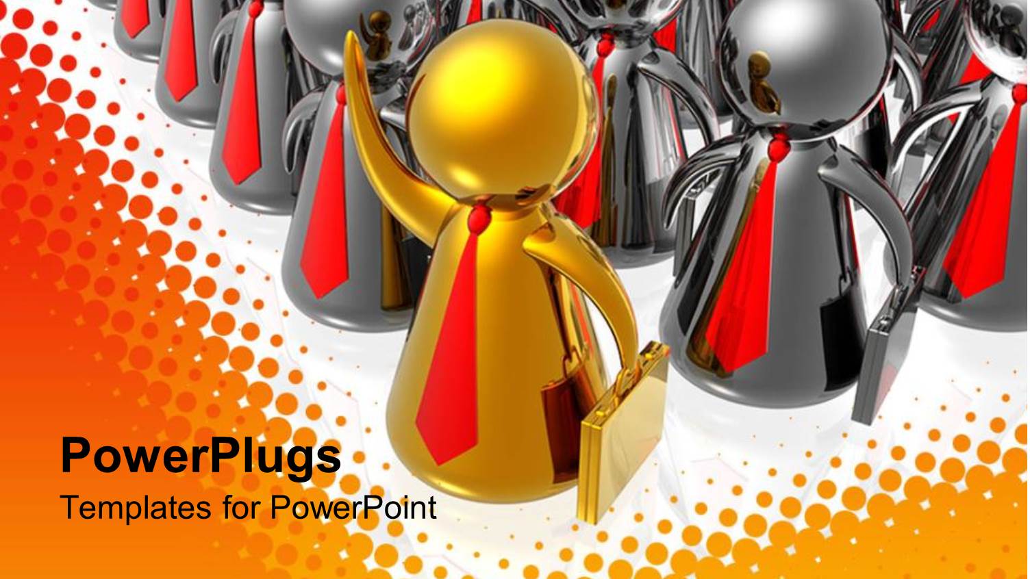Leadership Metaphor with Gold Man in Front of Silver Men in Red Ties with Brief Cases, Business
