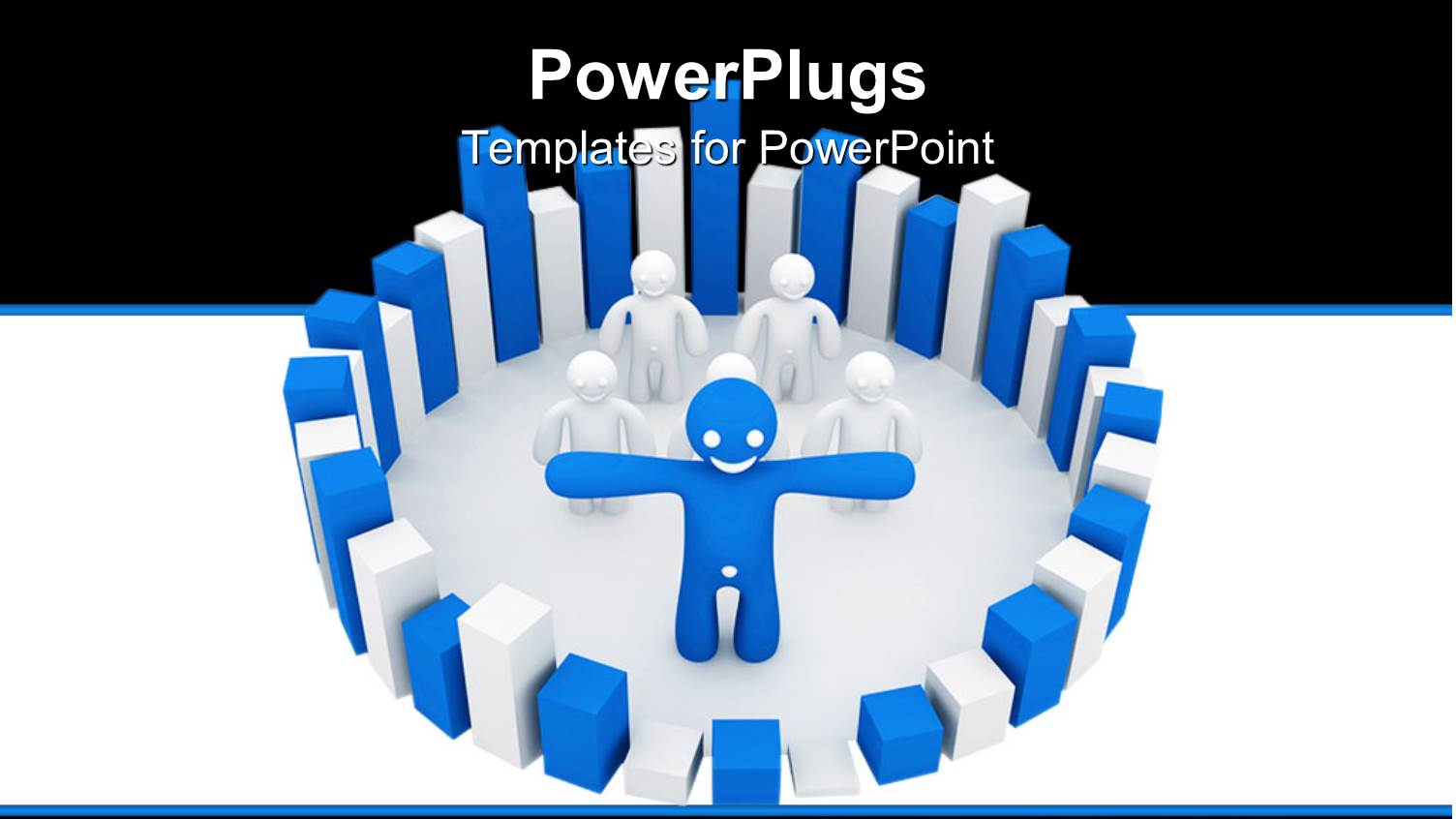Leadership Teamwork Metaphor with Smiling Blue and White Men in Circle of Building Blocks