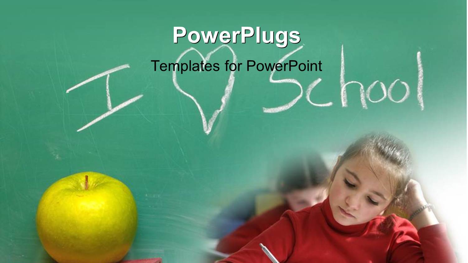 Learning Depiction with Girl in Classroom, Green Apple on Book and Chalkboard