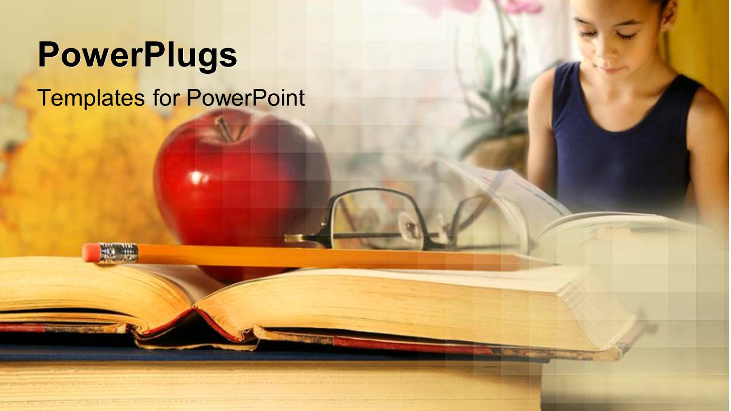 Learning Depiction with Kid Reading and Red Apple with Glasses on Book