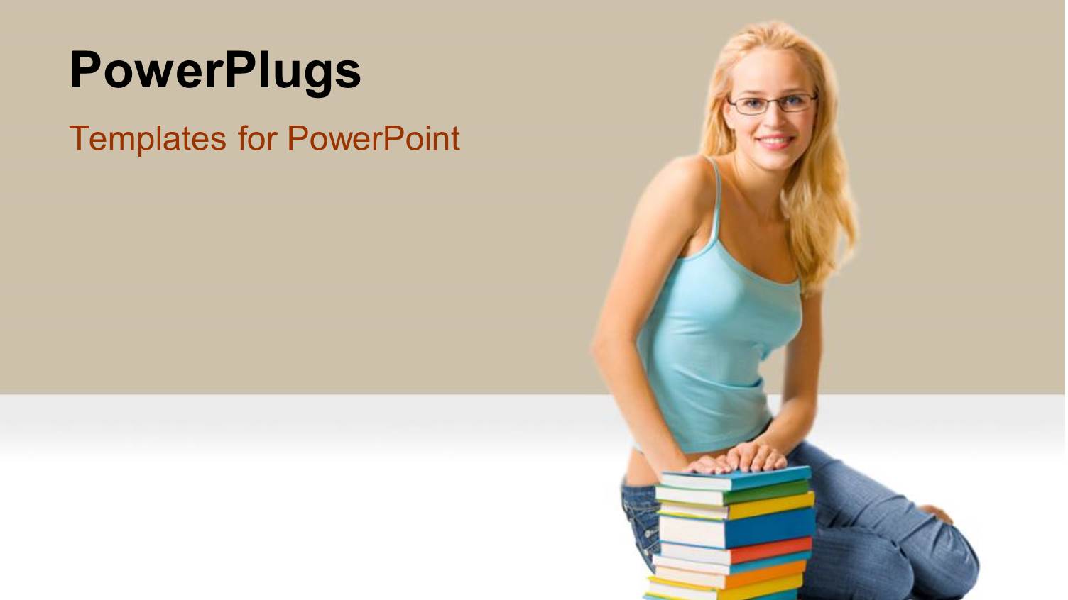 Learning Depiction with Young Lady Leaning Against Colored Book Pile