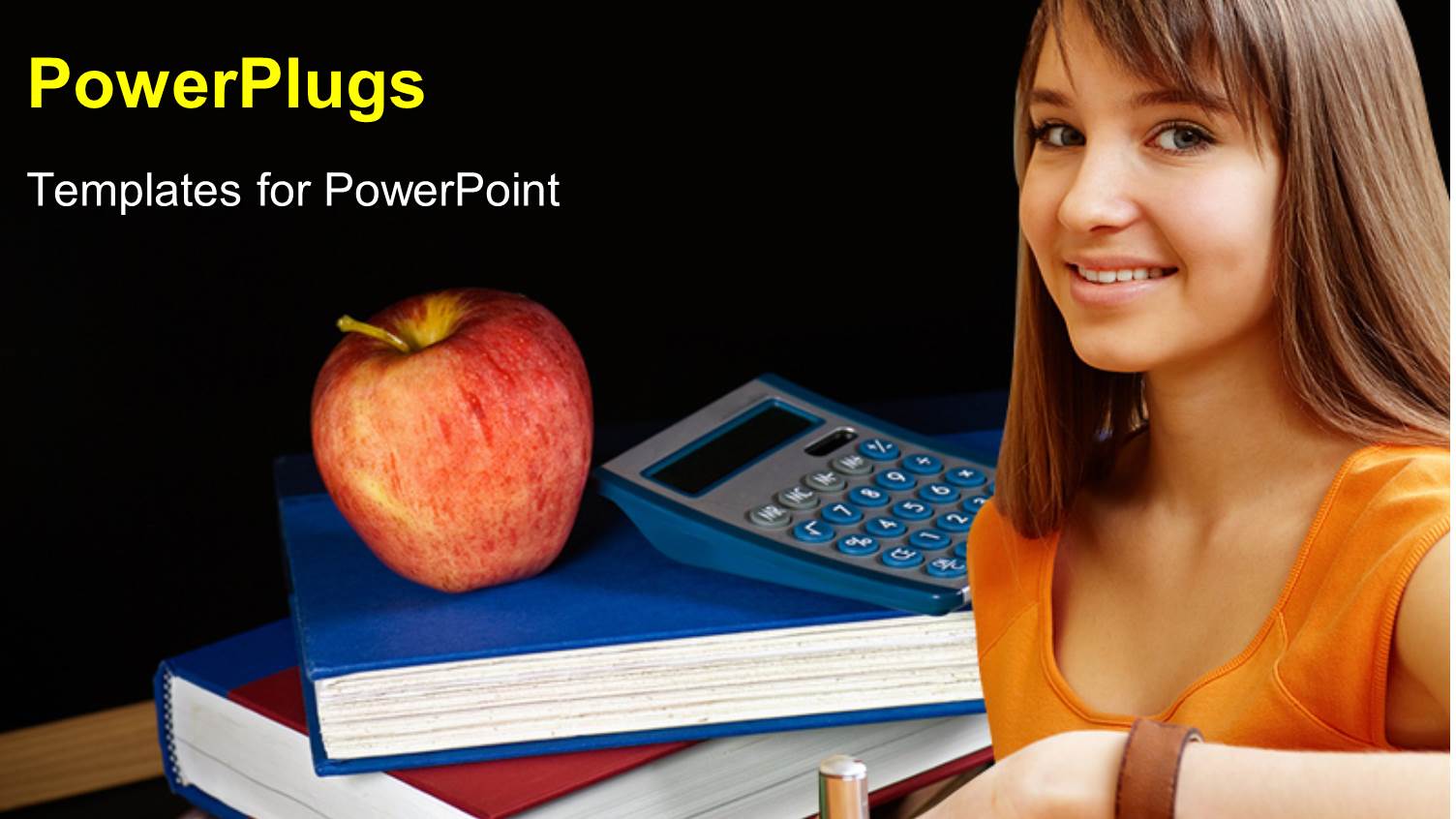 Learning Depiction of Young Student  with Calculator and Apple on Book Pile