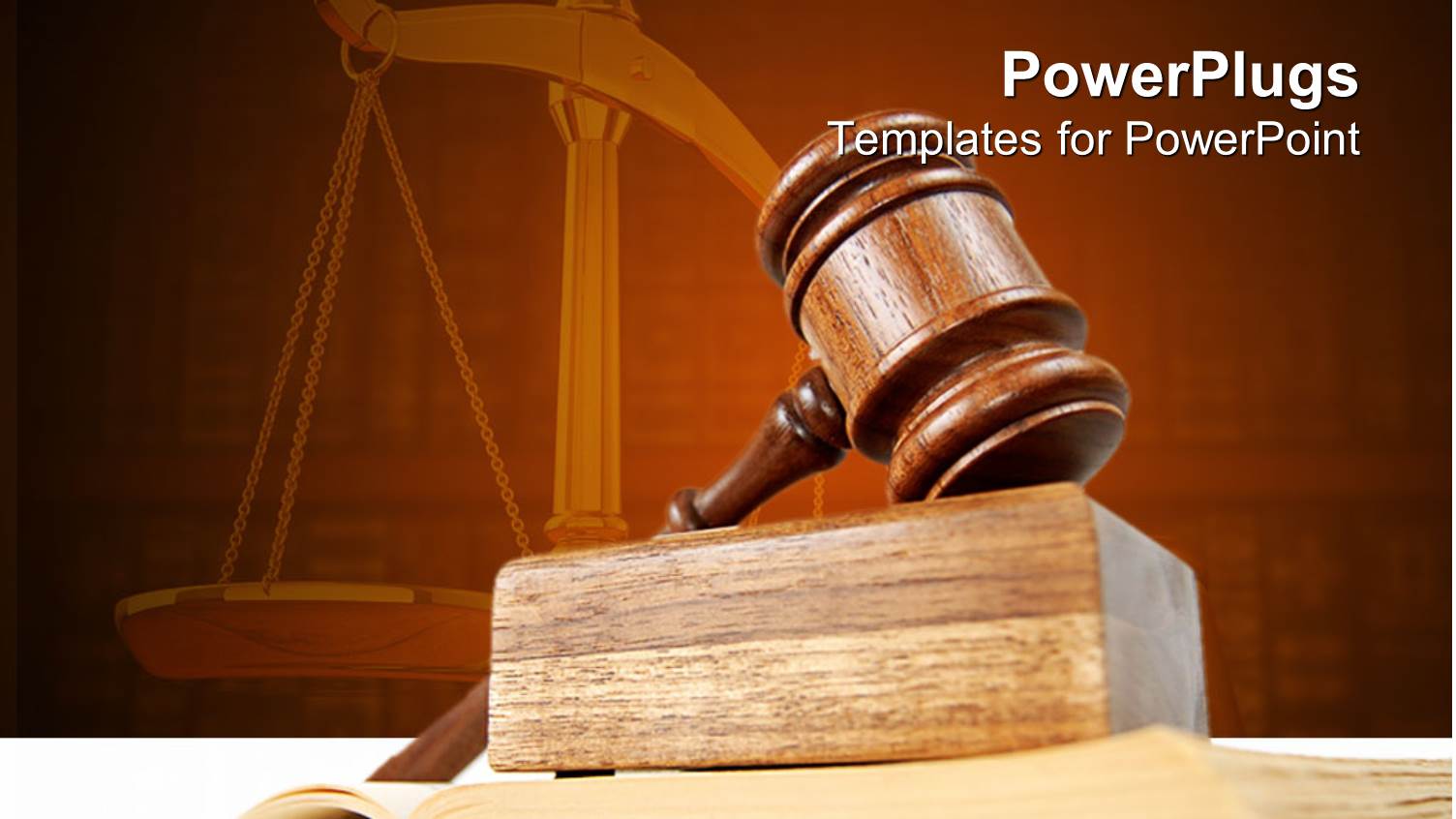 Legal Theme with Judges Gavel Atop of Opened Justice Book and Scales of Justice in the Background