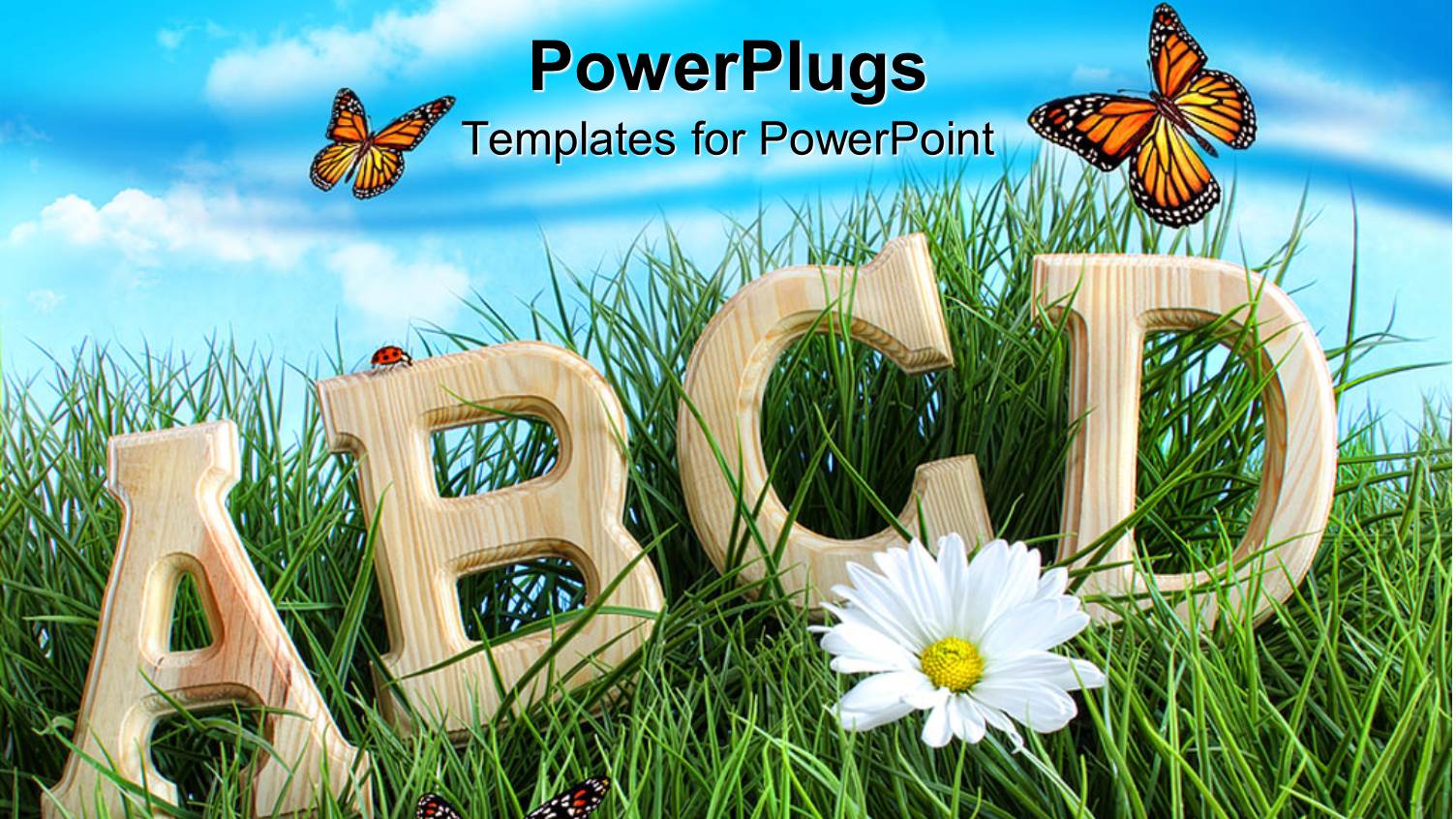 Letters in Grass Surrounded by Butterflies