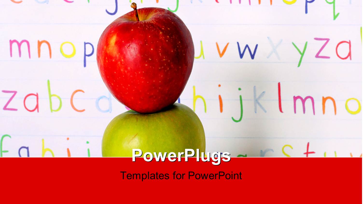 Letters on White Board with Red Apple on Green Apple