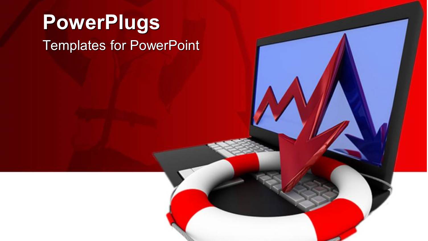 Life Preserver on Open Laptop Showing Downward Pointing Red Arrow