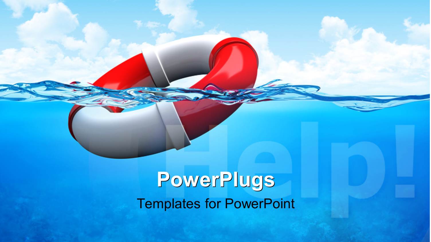 Life Saver on Water Surface with Help Text and Blue Sky 