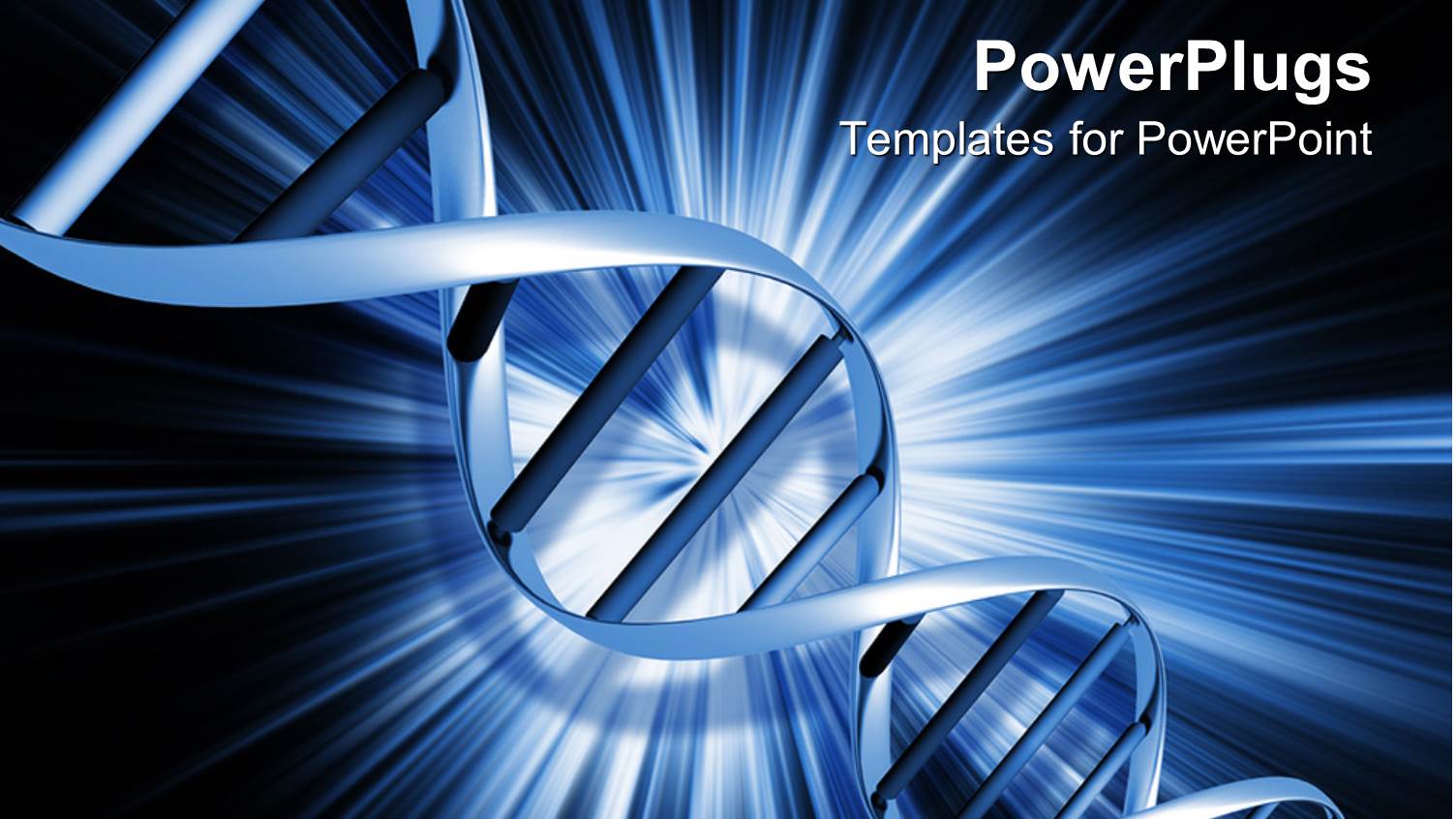 Light Blue DNA Strand on Abstract Blue Background with Glowing Rays