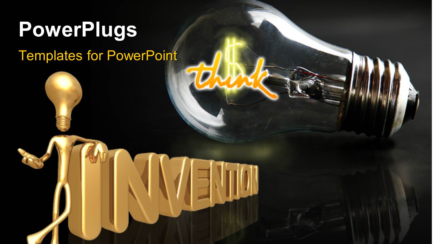 Light Bulb with 3D Gold Man Leaning on Word INVENTION